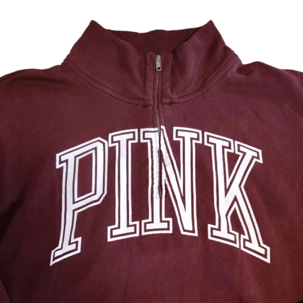 PINK‎ VS 2014 Maroon Red White Logo Quarter Zip Pullover Sweatshirt Medium